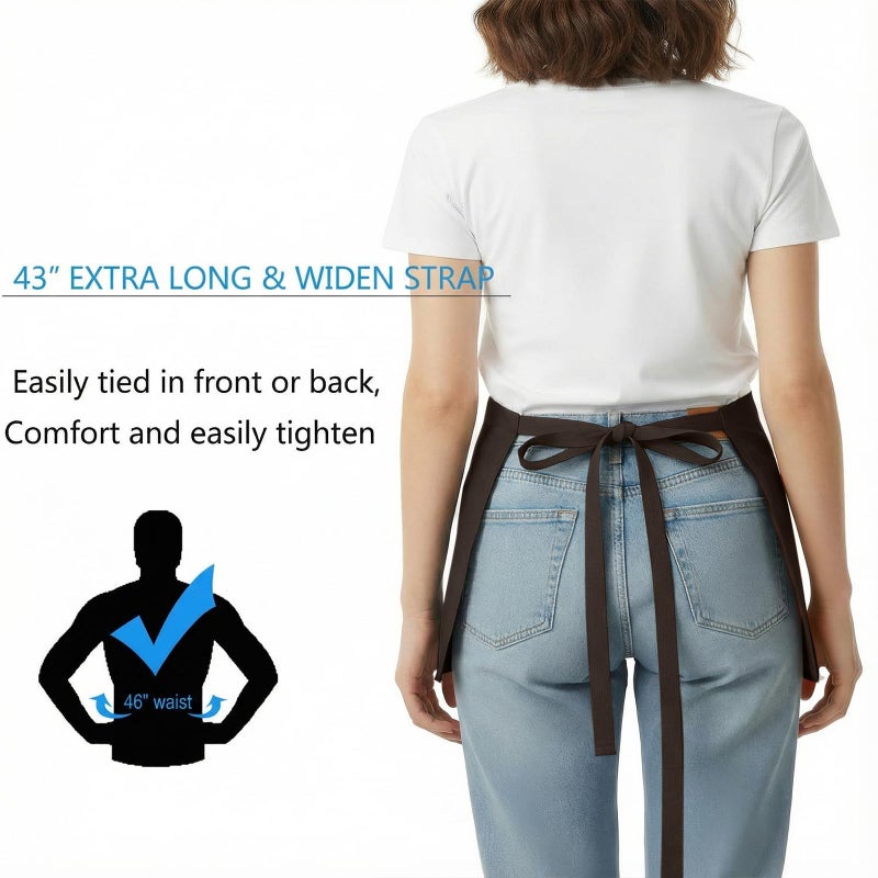 BOHARERS Waist Apron with 3 Pockets - Brown Waitress Waiter Server Short Apron - Image 4